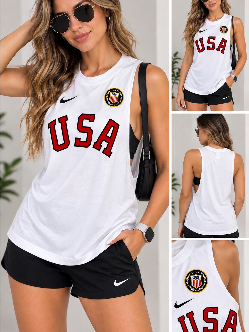 Nike White Tank Top with Red USA Lettering